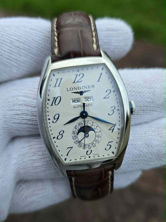 Longines Evidenza Complete Calendar Moonphase Automatic, Stainless Steel Case, Silver Dial, Reference L2.671.4, Year 2008, Excellent Condition, Keeping Perfect Time