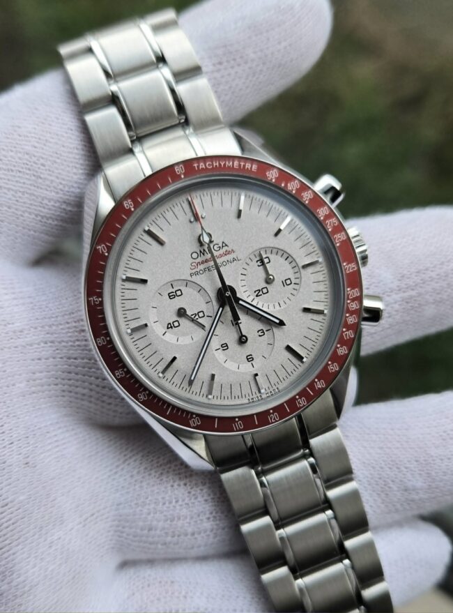 Omega Speedmaster Tokyo 2020 "Rising Sun" Limited Edition, Frosted Silver Dial, Stainless Steel on Bracelet, Reference 522.30.42.30.04.001 , Year 2020, Near Mint Condition, Full Set Box & Papers