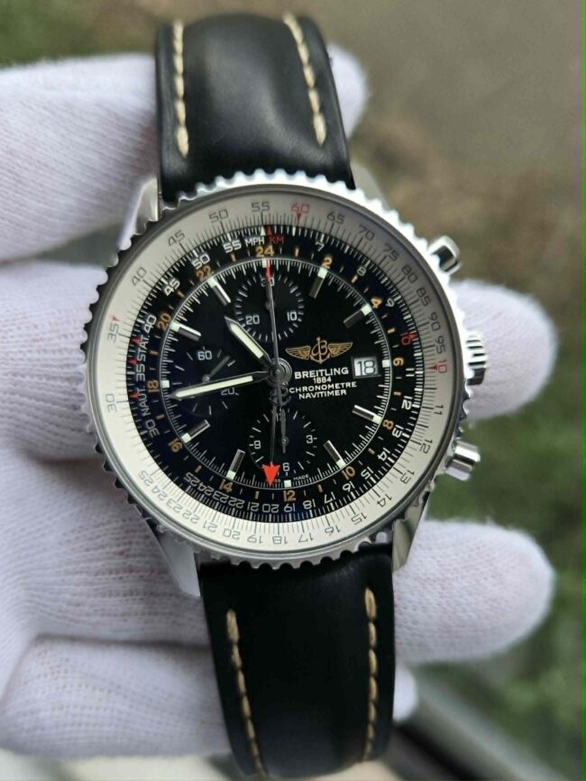 Breitling Navitimer World Chronograph, Black Dial, Stainless Steel on Strap, Reference A2432212/B726, Year 2020, Full Set Box & Papers, Excellent Condition, Keeping Perfect Time.