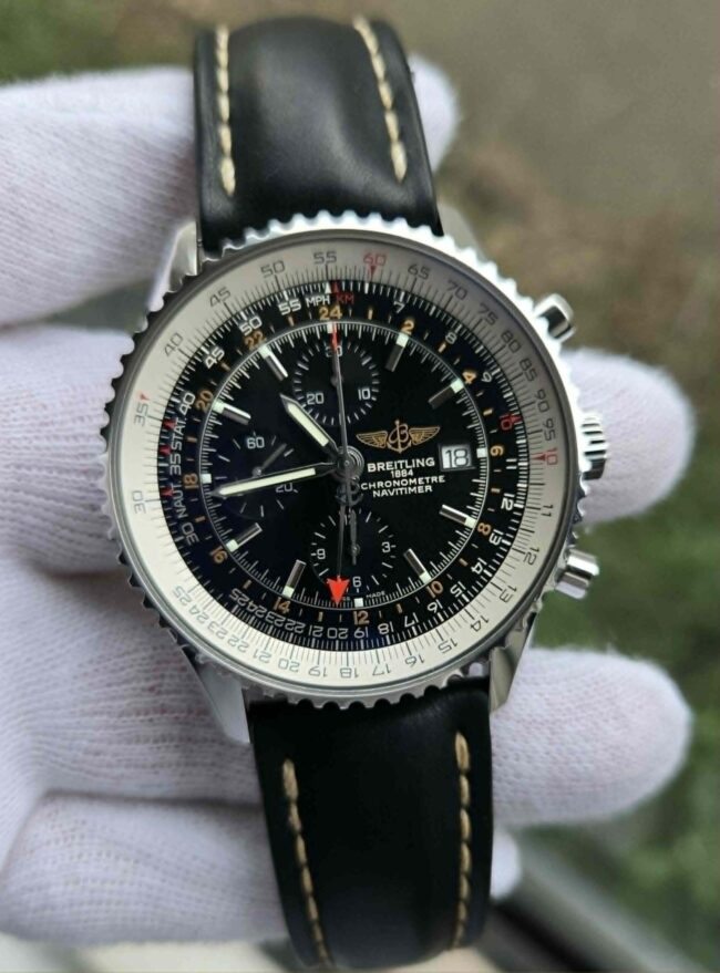 Breitling Navitimer World Chronograph, Black Dial, Stainless Steel on Strap, Reference A2432212/B726, Year 2020, Full Set Box & Papers, Excellent Condition, Keeping Perfect Time.