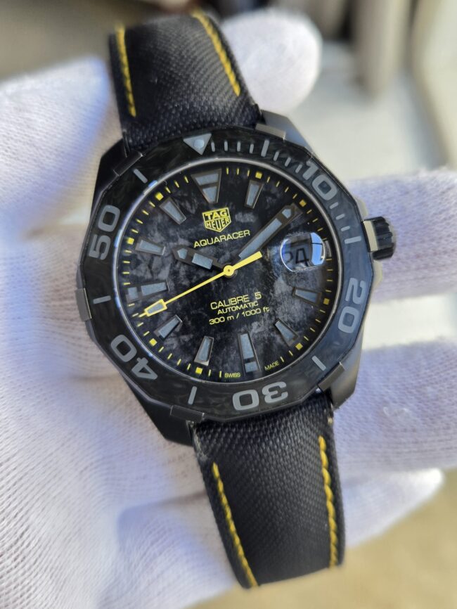 TAG Heuer Aquaracer Titanium Carbon, Reference WBD218B, Year 2018, Limited Edition of 750 Pieces, with TAG Heuer Travel Box & Original Purchase Receipt.