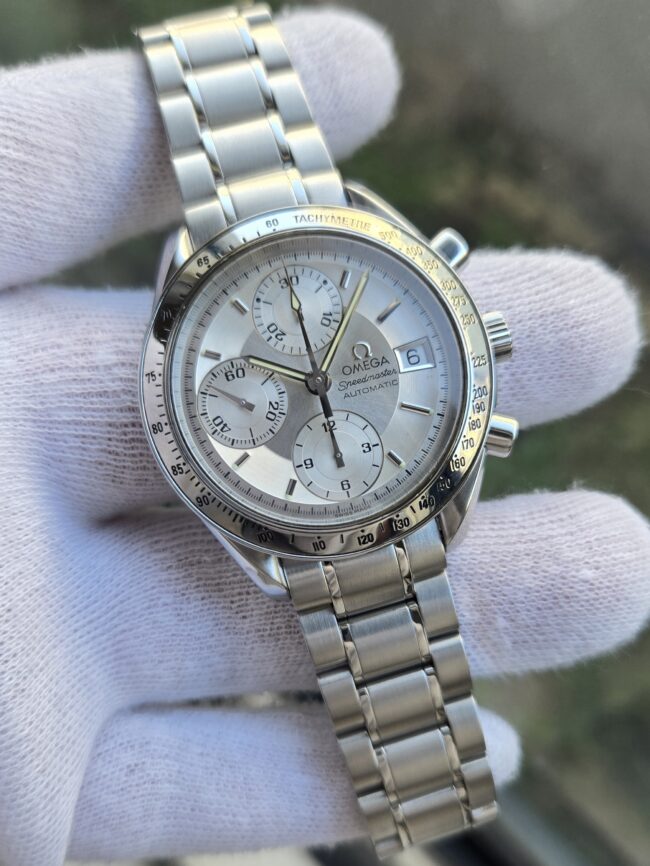 Omega Speedmaster Automatic Date Silver Dial, 39mm Stainless Steel, Reference 3513.30, Year 2000, Just Serviced, Excellent Condition, Comes with Box & Papers.