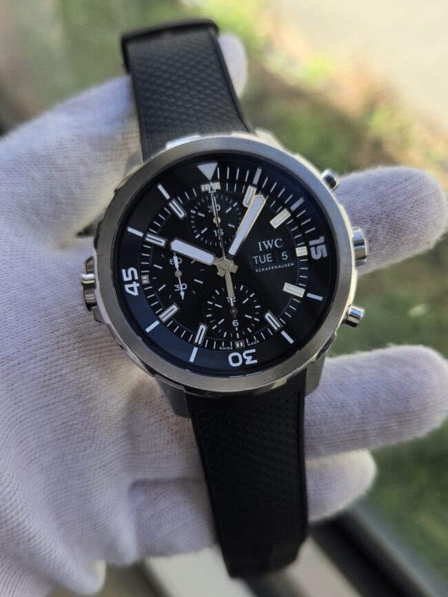 IWC Aquatimer Chronograph Stainless Steel on IWC Rubber Strap, Black Dial, Reference IW376803, Year 2014, Excellent Condition, with Box, Booklets & Warranty Card.