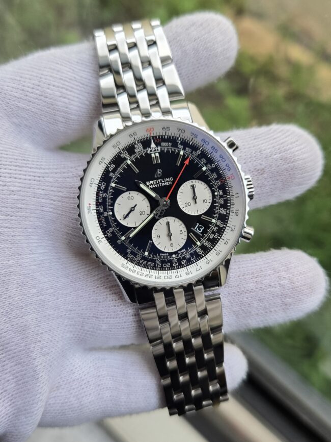 Breitling Navitimer B01 Chronograph 43mm, Reference AB0121211B1A1, Year 2019, Mint Condition, Just Serviced, Full Set with Box, Booklets, Warranty Card & Certificate.